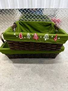 lot 16 image: Holiday Baskets with Liners & Santa Ornament Set