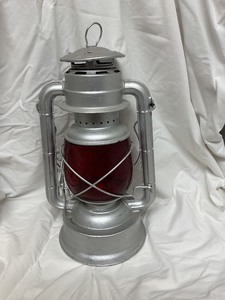 lot 13 image: Dietz Silver Kerosene Lantern with Red Globe