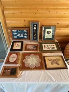 lot 92 image: Framed Artwork, Cross-Stitch, and Assembled Decor
