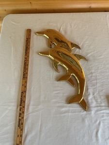 lot 119 image: Golden Brass Dolphin Wall Decor Sculpture