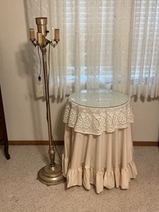 lot 147 image: Side Table with Glass Top and Floor Lamp with Minimal Damage