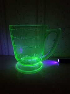 Uranium Glass Measuring Cup / pitcher with Fluorescent Glow
