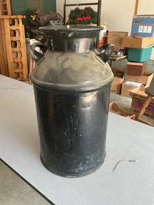 lot 35 image: Black Metal Milk Can with Dual Handles