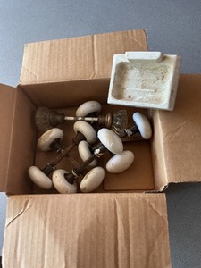 lot 47 image: Vintage Porcelain and Glass Doorknobs with Hardware