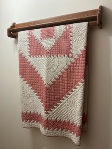 lot 58 image: Handmade Pink and White Quilt with Geometric Pattern