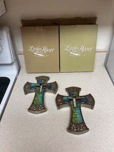 lot 64 image: 2 Little River Gift Wall Crosses with Decorative Inlays