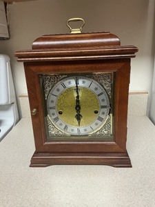 lot 70 image: Mahogany Ridgeway Mantel Clock with Brass Accents