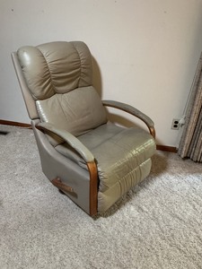 lot 81 image: Tan or Gray Leather Rocking and Reclining Chair with Wood Accents