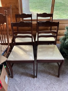 lot 125 image: Four Carved Wooden Dining Chairs with Upholstered Seats