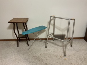 lot 143 image: Three Household Items Including Table, Ironing Board, and Walker