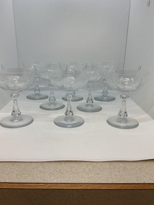 lot 159 image: 8 Clear Glass Etched Champagne Coupes