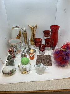 lot 160 image: Vases, Red Glass, and Trinkets