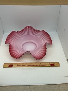 lot 177 image: Pink and White Cranberry Glass Ruffled Edge Bowl