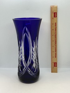 lot 179 image: Cobalt Blue Cut-to-Clear Crystal Vase