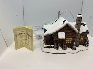 lot 182 image: Terry Redlin Winter Scene Illuminated Cabin with Certificate, 1996