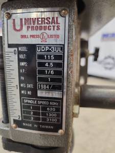 Universal Products UDP-3UL Bench Drill Press, 1984, 115V