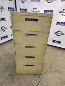 lot 7 image: 5-Drawer Metal Filing Cabinet with Assorted Tools and Leatherworking Supplies