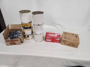 lot 13 image: Construction Hardware Lot Ulti-Flash Tape, Senco and Hitachi Fasteners, Mounting Clips