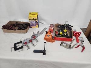 lot 23 image: Collection of Assorted Woodworking and Bench Clamps with Black & Decker Portable Vise