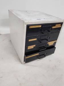 lot 29 image: Metal Hardware Organizer Cabinet with Assorted Fasteners and Parts