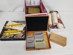 lot 33 image: Vintage Lettering and Marking Tools Collection with Stencils, Pencils, and Wire Spools