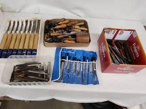 lot 34 image: Extensive Collection of Woodworking Chisels, Punches, and Hand Tools