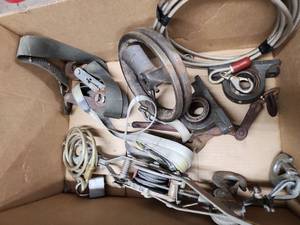 lot 41 image: Group of Heavy Duty Pulley Blocks, Ratchet Straps, and Steel Cables