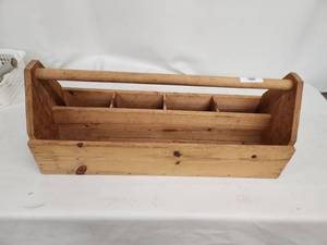 lot 42 image: Wooden Tool Carrier Box with Compartments and Handle