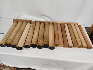 lot 45 image: Set of 16 Wood Dowels and Blanks, 2 Inch Diameter, 19 Inch Length