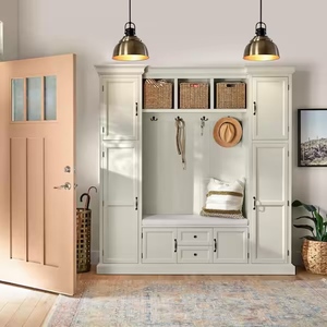 lot 12 image: Home Decorators Collection Royce White Hall Tree with Storage and Hooks