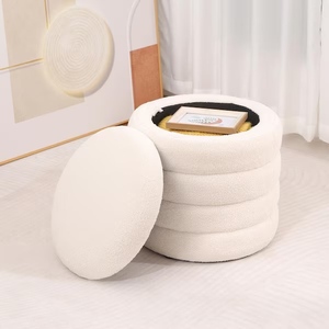 lot 33 image: Round Upholstered Storage Ottoman Stool with Removable Lid