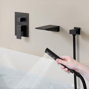 lot 34 image: Matte Black Wall Mount Tub Faucet Set with Hand Shower M6502 Model B