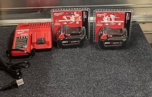 lot 44 image: Milwaukee M18 & M12 Battery Charger with 2 REDLITHIUM XC5.0 Batteries