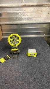 lot 55 image: Ryobi Portable Fan and LED Lantern Set