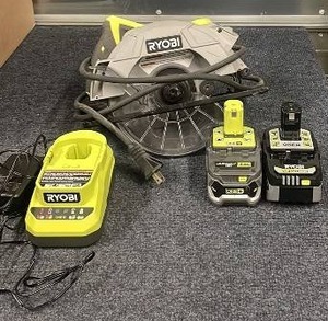lot 56 image: Ryobi 7-14 in Circular Saw with 2 Batteries and Charger