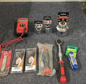 lot 78 image: Assorted Hand Tools Lot Including GearWrench Sockets, Multimeter, and More