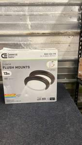 lot 80 image: Commercial Electric 2-Pack 13in Oil Rubbed Bronze LED Flush Mounts