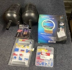 lot 85 image: Assorted Outdoor and Electrical Lot with Sand Art Night-Light and Insect Killer Torches