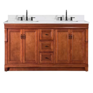 lot 111 image: Double Sink Bathroom Vanity with Drawers and Cabinets, Wood Finish