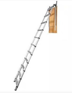 lot 117 image: VEVOR Telescoping Attic Ladder, 350 lb Capacity, 10.5 ft Aluminium Extension