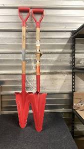 lot 132 image: Pair of Red Root Slayer Shovels with Wood Handles