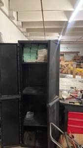 lot 164 image: Tall Black Plastic Storage Cabinet with Shelves