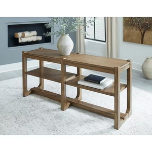 lot 203 image: Ashley Furniture Wood Console Table with Adjustable Shelves, 65 Inch