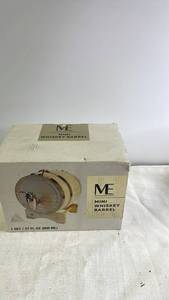 lot 239 image: ME Mini Whiskey Barrel Dispenser 27 fl oz Set