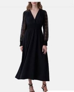 lot 245 image: Black Lace Long Sleeve Maxi Dress with V Neck and Pockets