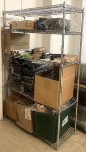 lot 250 image: Bulk Lot of Muk Luks Sandals, Black Clothing, Throw Blanket, and Socks