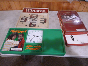 lot 71 image: 3 Vintage Cigarette Clock Signs