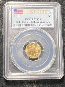 lot 01 image: 2016 AMERICAN GOLD EAGLE 110TH OZ .999 FINE GOLD PCGS MS70
