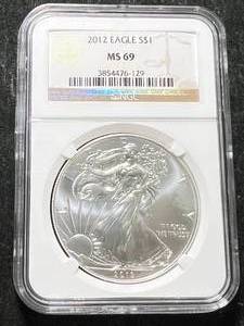 lot 09 image: 2012 AMERICAN SILVER EAGLE NGC MS69