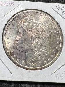 lot 10 image: 1881-S US MORGAN SILVER DOLLAR AU58